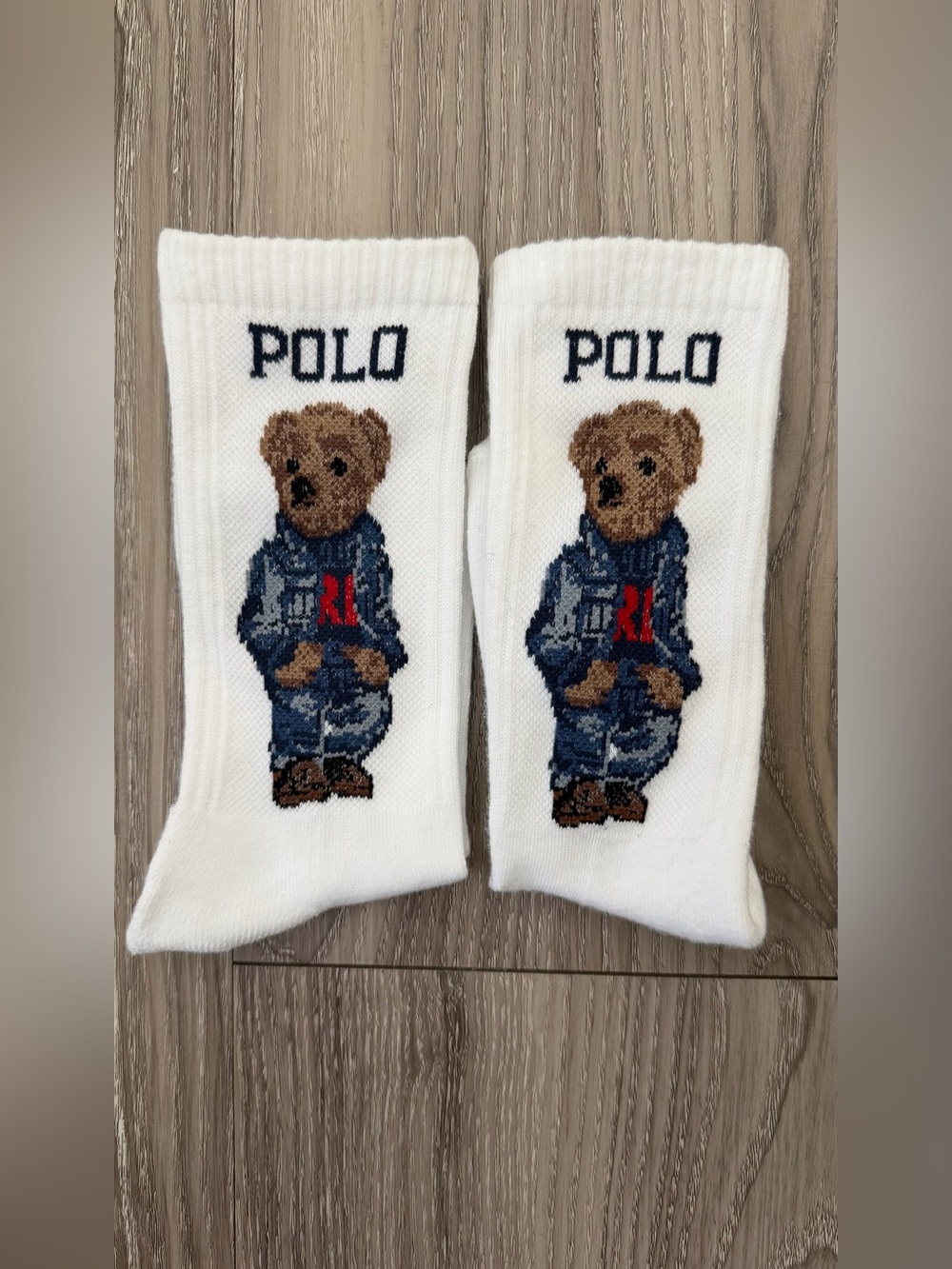 Ralph Lauren Americana Sport Bear Crew Socks, White, NWOT